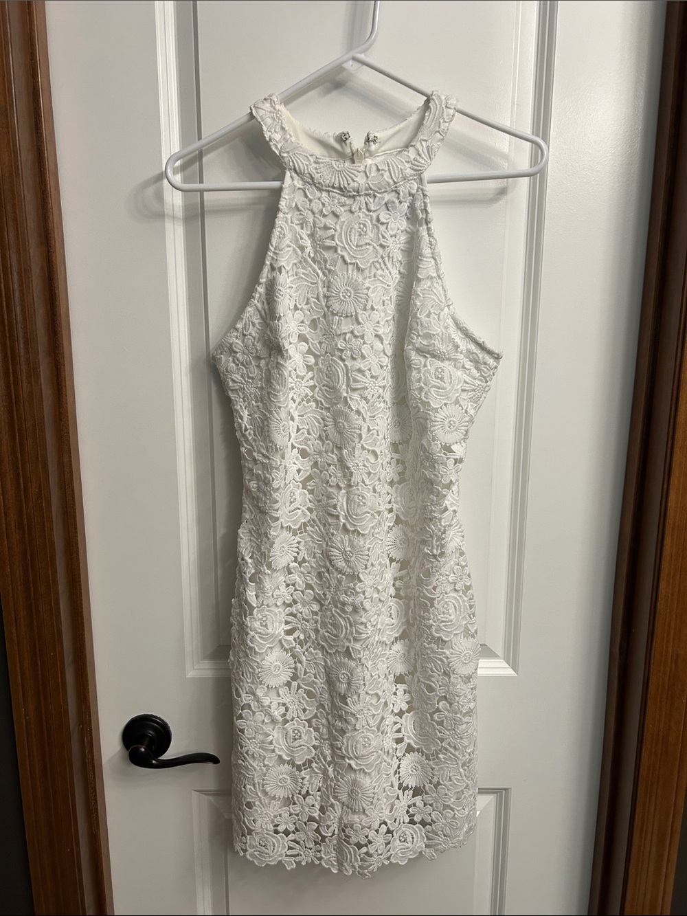 Lulu's White Floral Lace Halter Mini Dress